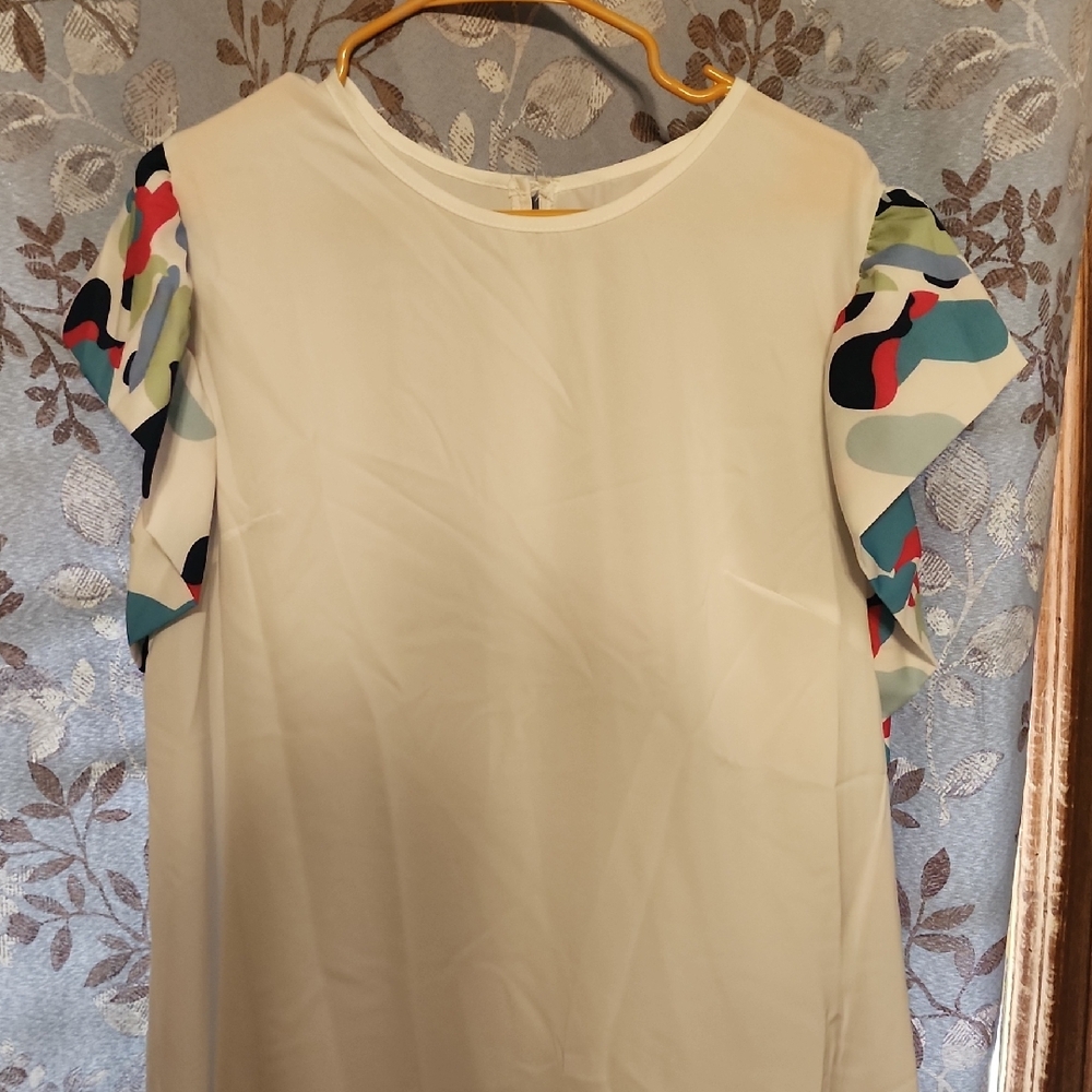 SHEIN White Top with Multicolor Sleeves